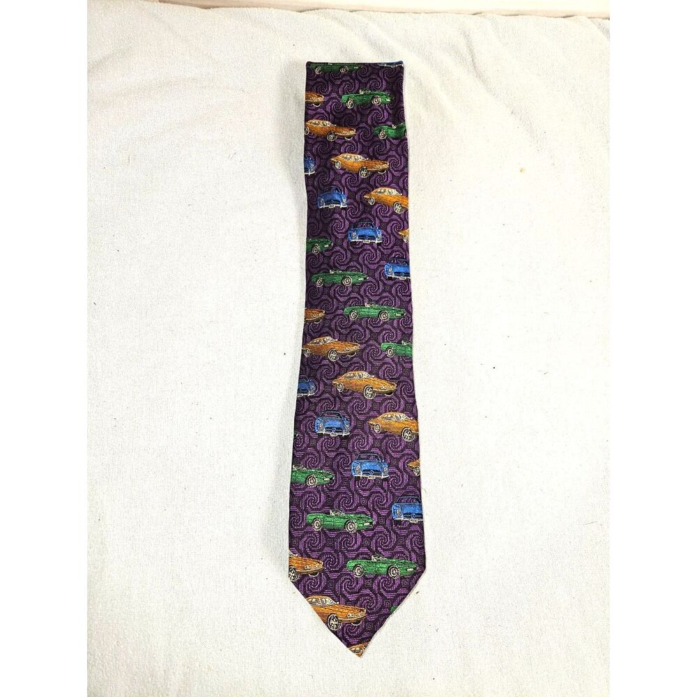 Robert Talbott Vintage Silk Tie Purple Classic Sports Cars Novelty Auto 3.2"
